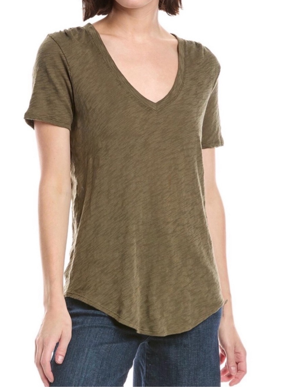 NWT ATM Anthony Thomas Melillo Olive V-Neck Slub Short Sleeve Tee